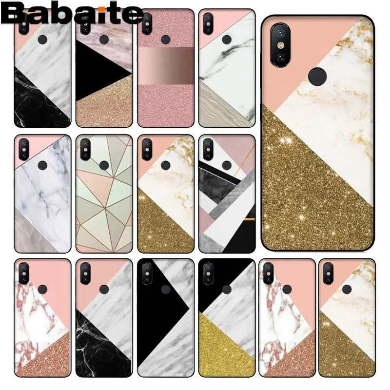 

Babaite Fashion Geometric Splice Marble gold pink marble stone Phone Case For redmi 5plus 5A 6pro 4X note5A note6pro 6A Cover