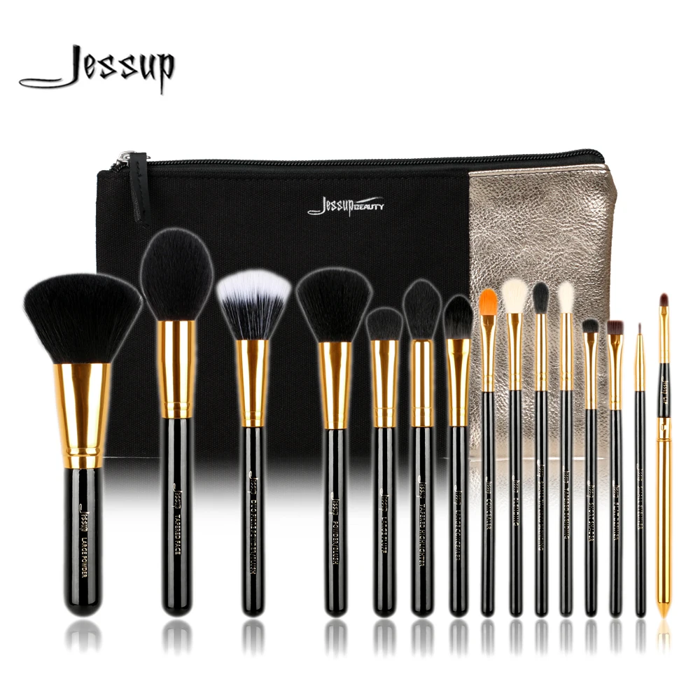 

Jessup Brand 15pcs Beauty Makeup Brushes Set Brush Tool Black and Silver T093 & Cosmetics Bags Women Bag CB002