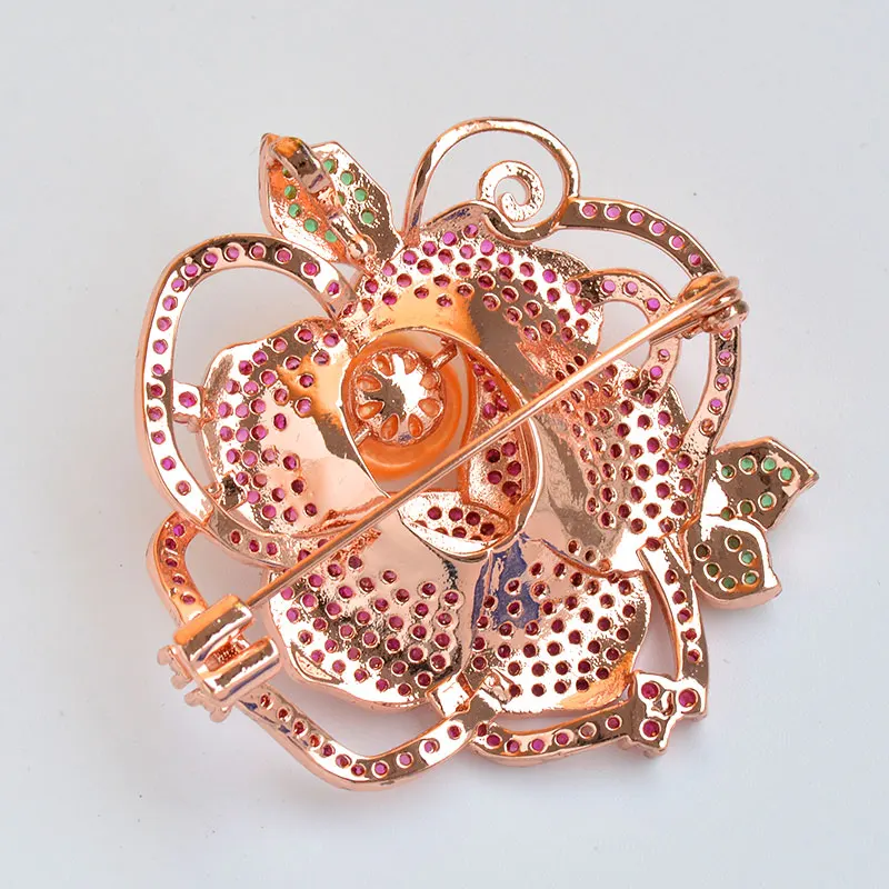 Tisvina Pear flower brooches for women Pin&Pendant Dual-use Rose gold color Red zircon Banquet Weddings Costume Jewelry Fashion Fine Jewelry