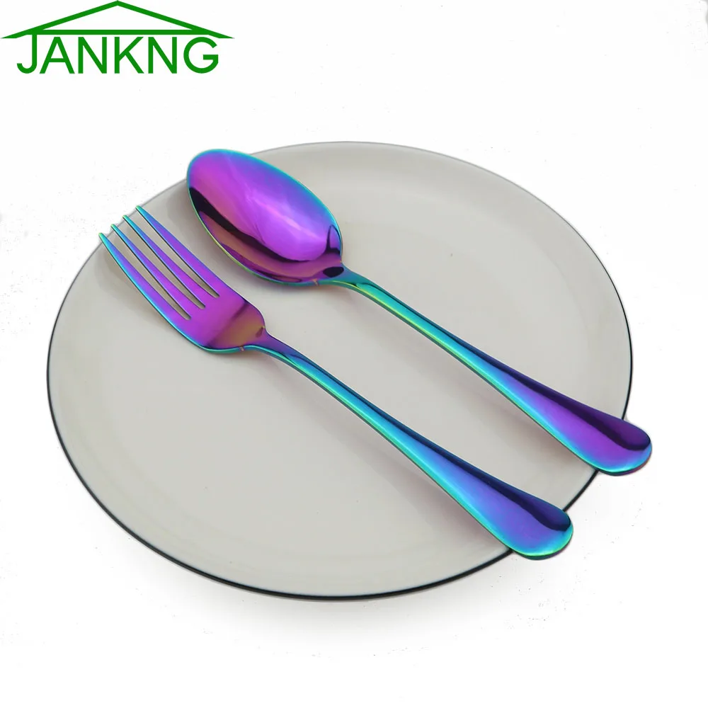 

JANKNG Colorful Spoon and Fork Dinnerware Gold Cutlery Stainless Steel Dinner Set Rose Gold Cutleries Tableware set Dinner