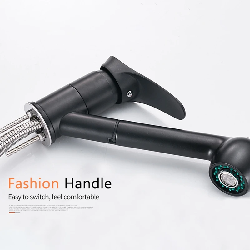  Wf-7005 Kitchen Faucet 360 Degree Rotation Pull Out Kitchen Sink Faucet Water Saving Polished Black - 4000009991233