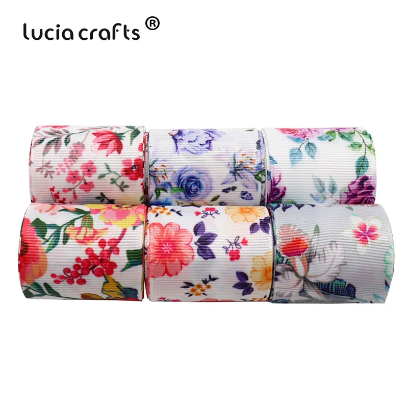 

2Yards/6yards 40mm Flower Printed Grosgrain Ribbons DIY Sewing Bow Crafts Headwear Gift Wrapping Wedding Party Accessories S0504