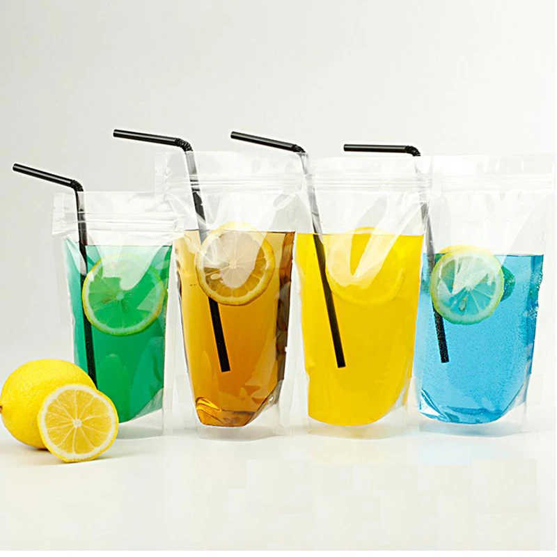 

100Pcs Clear Stand-up Beverage Drink Coffee Plastic Packaging Bag, Resealable Zip Lock Grain Candy Baking Food Pouch