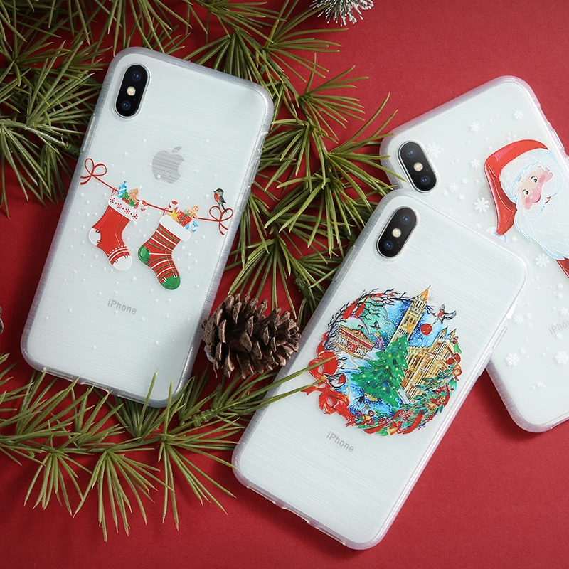 FLOVEME Рождественский мягкий чехол для iPhone XR X XS Max 3D рельефные чехлы телефонов 8 7 6 6s