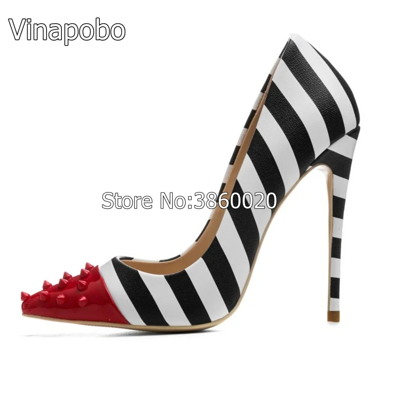 2018-Zebra-Stripes-High-Heel-Shoes-Woman-Rivet-Pointed-Toe-Patent-Leather-Patchwork-12CM-Heeled-Pumps (1)