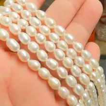 5 шт. природных ювелирных изделий 8-9 мм белый жемчуг пресноводных риса длинное ожерелье 17 inchs изысканные свадебные широкий часы крылья королева