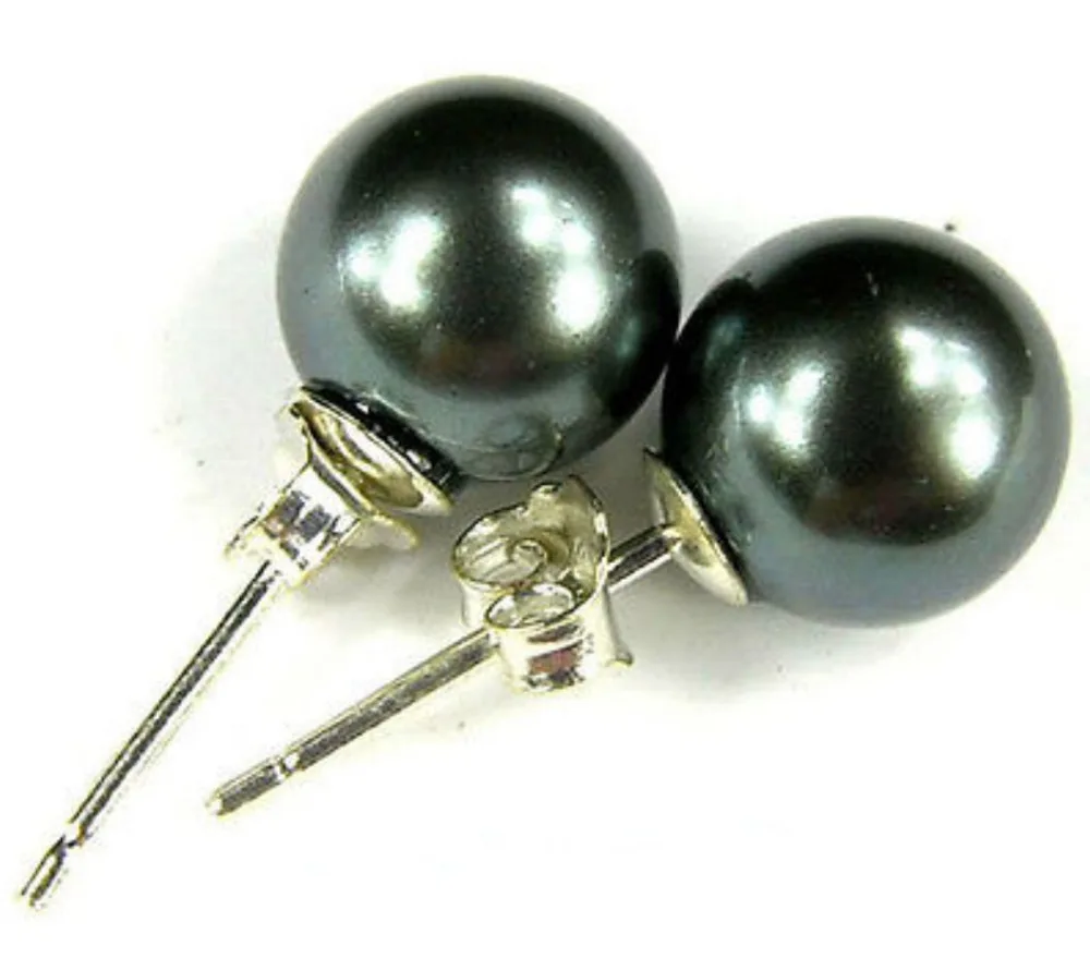 Free Shipping >> 12mm Black south sea shell pearl silver Stud earrings AAA+