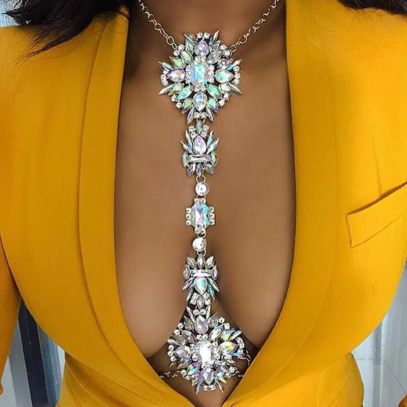 

Dvacaman Facebook Hot Crystal Gem Boho Body Jewelry Chain High Luxury Vintage Maxi Bijoux Collier Femme Statement Necklace 8095