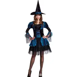 2018new роскошный синий костюм ведьмы для Хэллоуина, ведущая театральные представления, женское маг, косплей, вечернее платье, одежда для