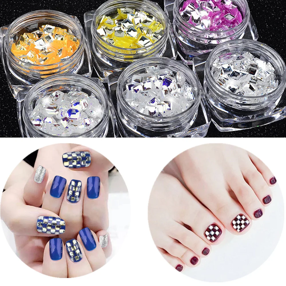 

1 Box Crystal Clear Color square Rectangle Shape Nail Art Rhinestones Rainbow Glass Flame Colorful Stone for Nails Decoration