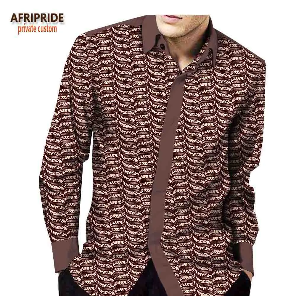 Весенняя африканская одежда мужская рубашка AFRIPRIDE с длинным рукавом однобортная Повседневная рубашка для мужчин африканская Бати хлопок A1812002 - Цвет: 168J