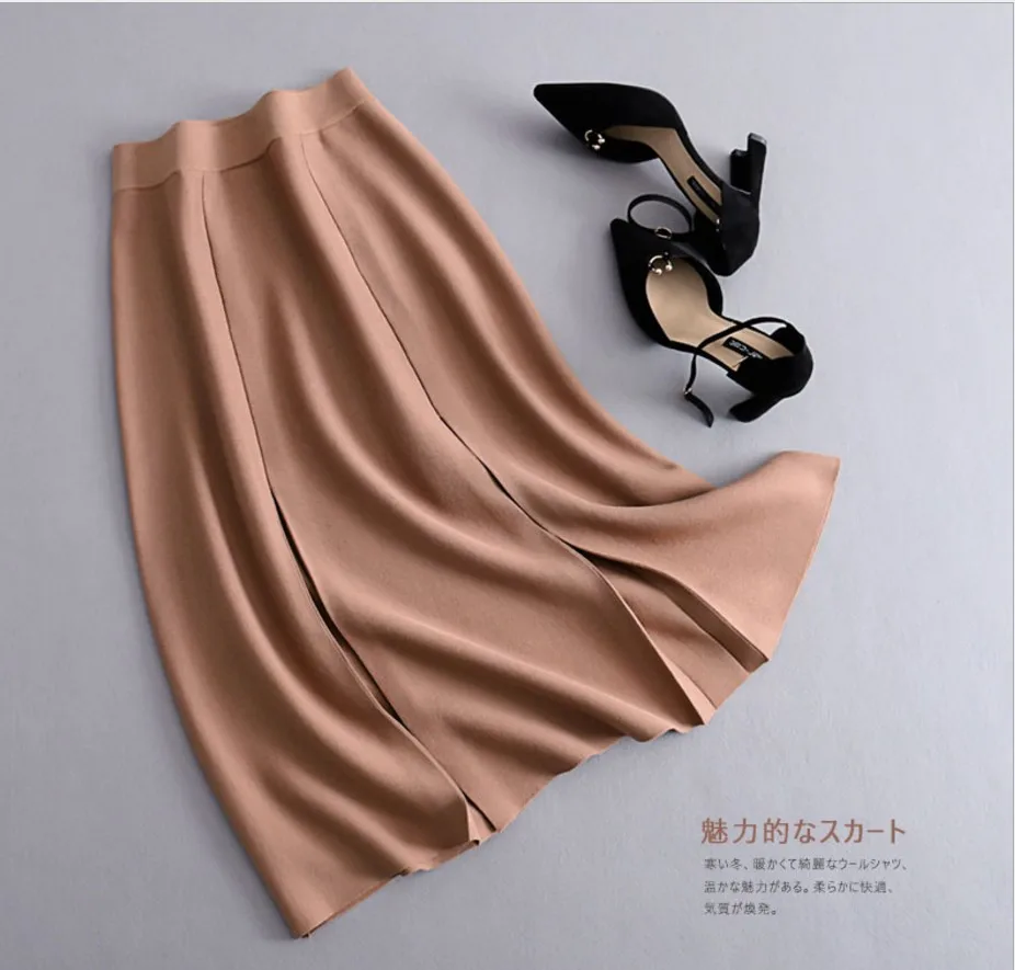 Beige De Estiramiento Flare Punto Beige Marrón Otoño Línea Gris Saia Cintura Una Saias Oscuro Las Midi caqui negro Gtgyff Invierno Para gris Falda Negro marrón Alta Mujeres Mujer xzYqvExBw