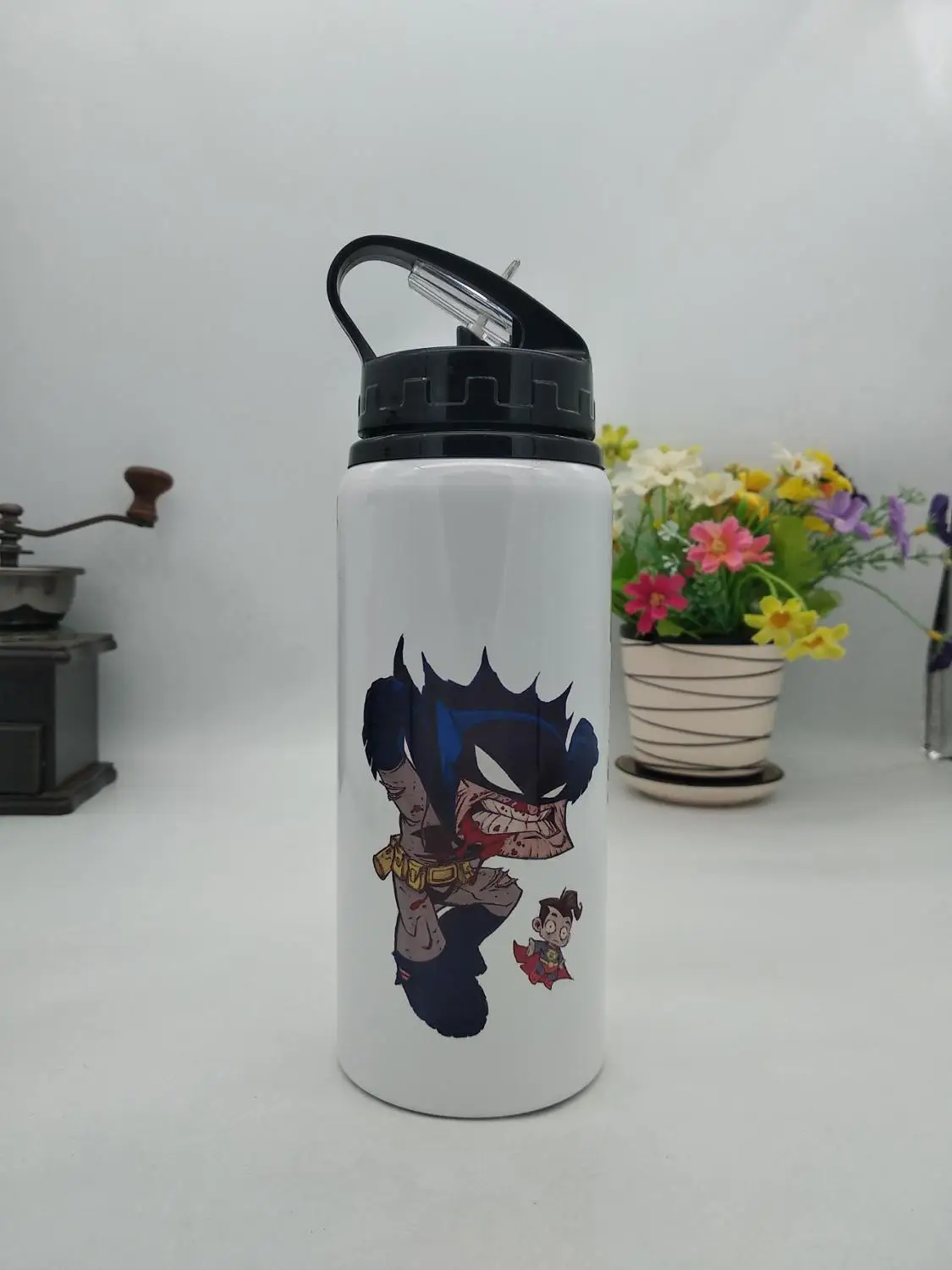 600ML Bottle with Straw DIY colorful print photo for Travel Sport Easy take Aluminium Portable MAZWEI