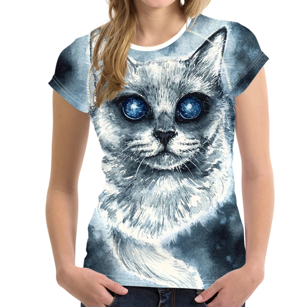 FORUDESIGNS Cool Ghost Cat Print T Shirt for Women Girl Short Sleeve Top Crop Tees Femme Summer T-shirt 2019 футболка | Женская