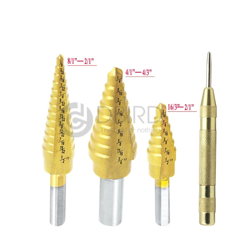 

3pcs/4pcs The Pagoda Shape HSS Triangle Shank Pagoda Meta l Steel Step Drill Bit Hole Drill Countersink Titanium Bit Set