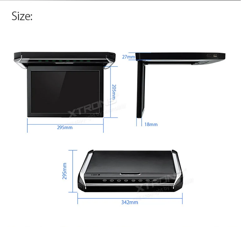 XTRONS 12," Высокое разрешение 1080 P видео цифровой TFT монитор широкий экран ультратонкий монитор для монтажа на крышу HDMI USB SD AUX IR FM