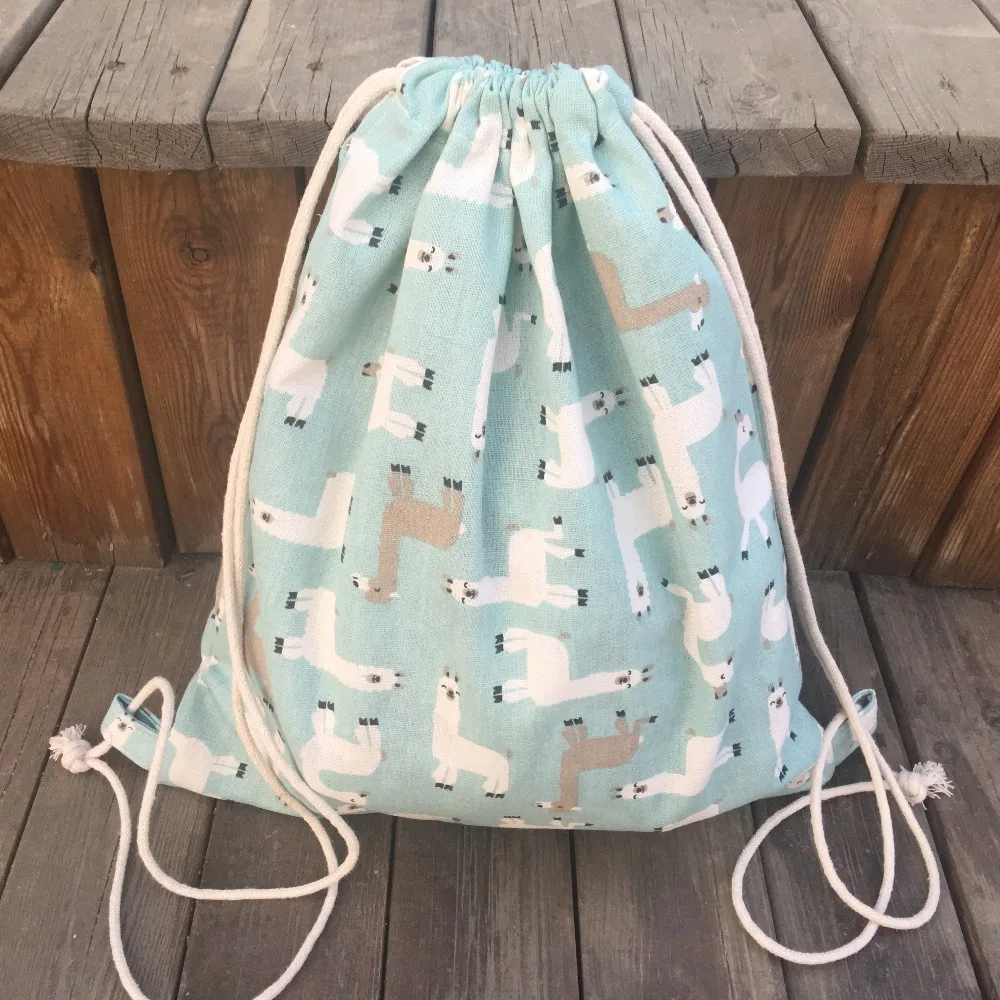 YILE 1pc Cotton Linen Drawstring Multi-purpose Backpack Student Book Bag Print Alpaca 9128e 2