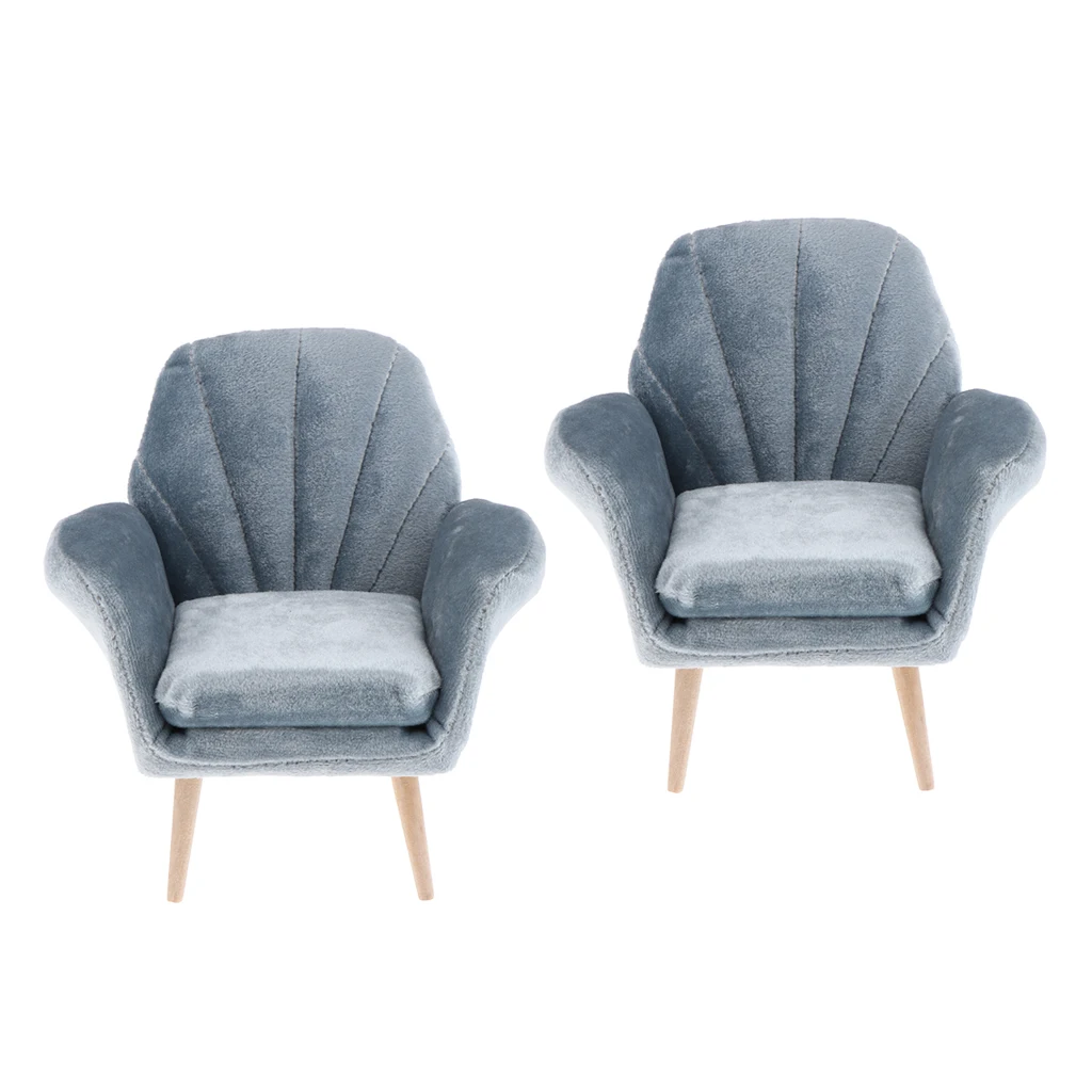 

2pcs 1:6 Scale Miniature Single Sofa Arm Chair, Dolls House Furniture Couch Decoration