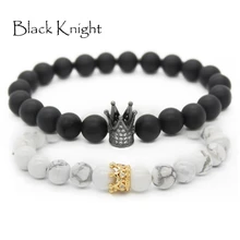 Black Knight Natural stones beads bracelet men women fashion beaded rhinestone crown bracelet lovers jewelries bracelet BLKN0683