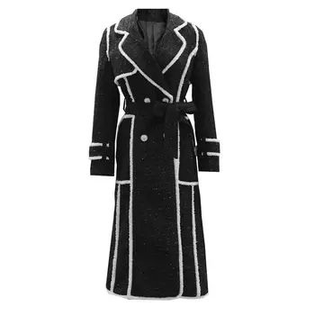 

HIGH STREET New Fashion 2020 Designer Coat Women's Color Block Tweed Long Coat Overcoat