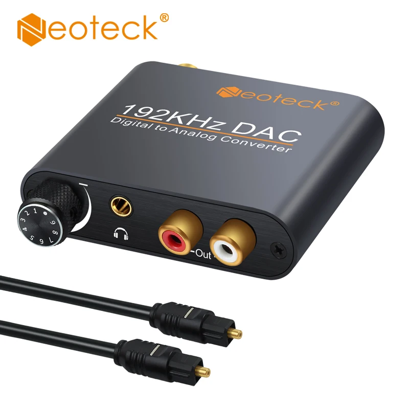 192Khz Aluminum Digital to Analog Converter Toslink Coaxial to RCA With Volume Control 3.5mm
