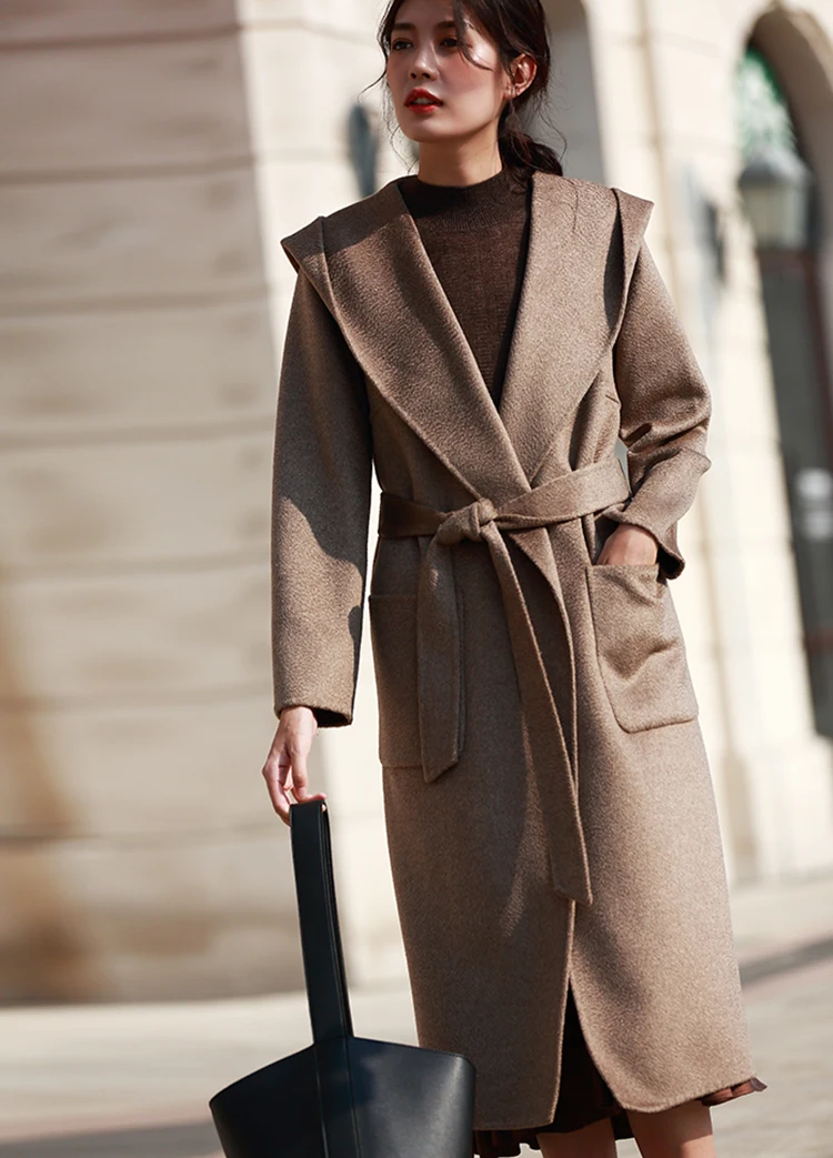 IRINAW912, Новое поступление, зима, повседневное, с капюшоном, свободное, длинное, Отбеленное, ручная работа, двустороннее шерстяное пальто для женщин