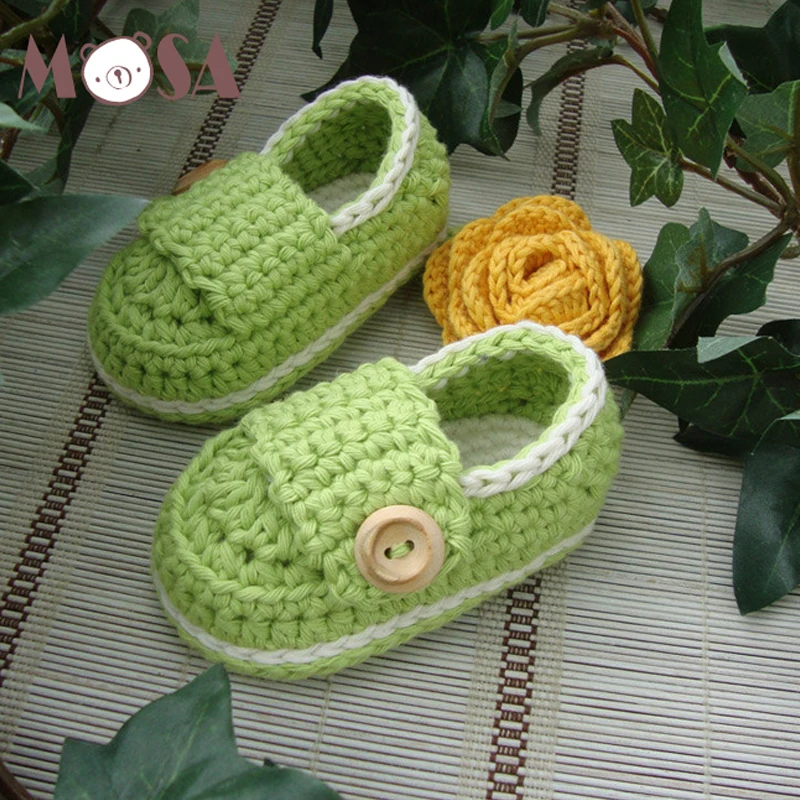 

Baby Slippers Crochet Baby Shoes Boys Booties Crochet Cotton Yarn Toddler Solid Shoes With Button for 0-12 Months