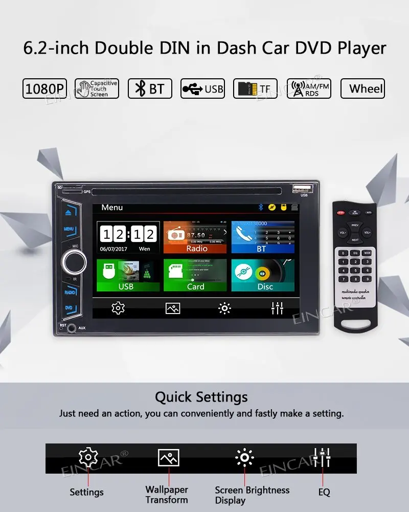 Excellent Double 2 Din Car Radio Stereo DVD Player Backup Camera 6.2