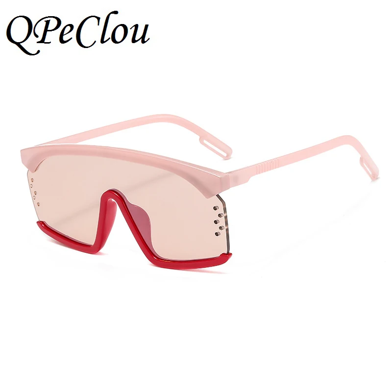 QPeClou новые негабаритные цельные очки для женщин и мужчин, большая оправа, цветные линзы, солнцезащитные очки, женские летние солнцезащитные очки, унисекс очки - Цвет линз: Red Champagne0729