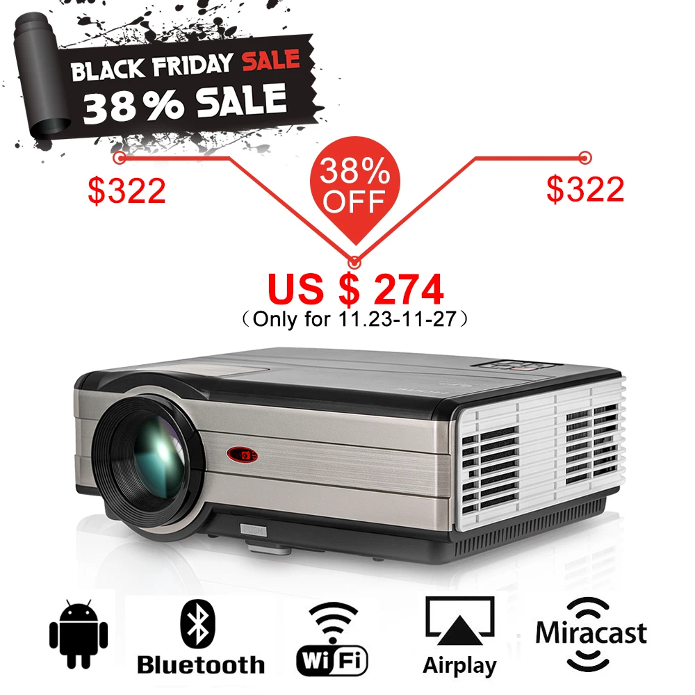 

Smart LED Home Cinema Projector Android WIFI Beamer Bluetooth Full HD Projeksiyon Video For Smartphone TV PC iPhone 4000 Lumens