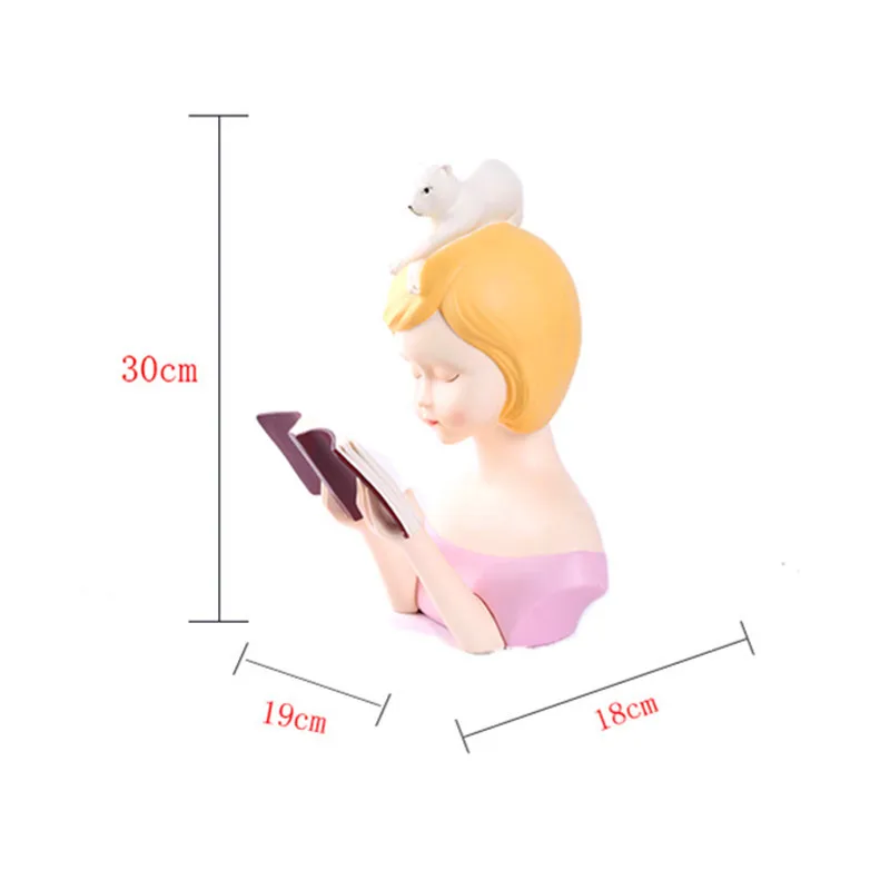  European Style Cute Read Book Girl Half-Length Portrait Resin Sculpture Craftwork Bedroom Bedside T - 4000014760475