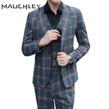 Traje de hombre de doble botonadura con chaleco pantalones 3 piezas Retro naranja gris cuadriculado Slim Fit de talla grande 5XL trajes de boda para hombres 2020