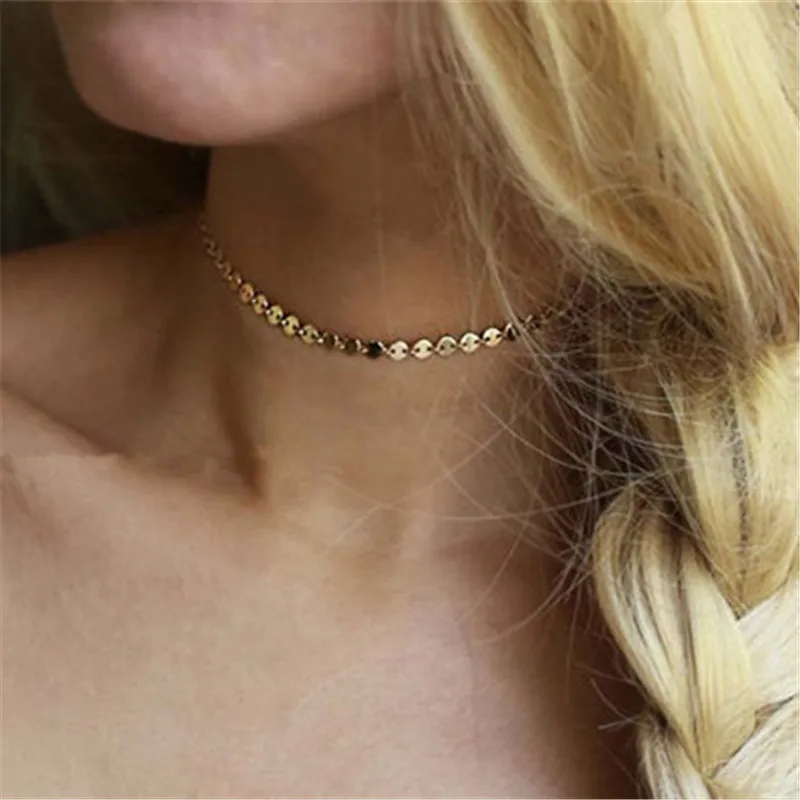 Fashion Circle Choker Women Necklaces Faux Leather Rope Chain Gold