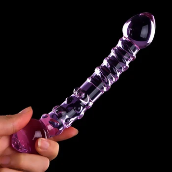 Double Ended Crystal Purple Pyrex Glass Dildo, Artificial Penis Granule and Spiral G Spot Simulator Adult Sex Toys for Woman 1