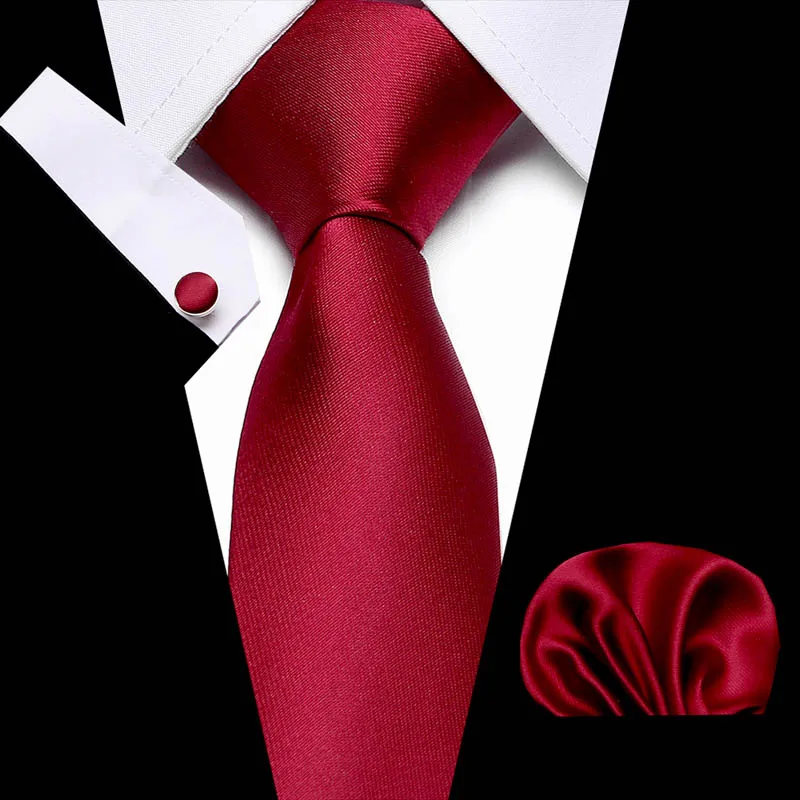 

Brand New Solid Color Tie Set 8cm Black Red Necktie Gravata Pocket Square Paisley Silk Tie Handkerchief Cufflinks