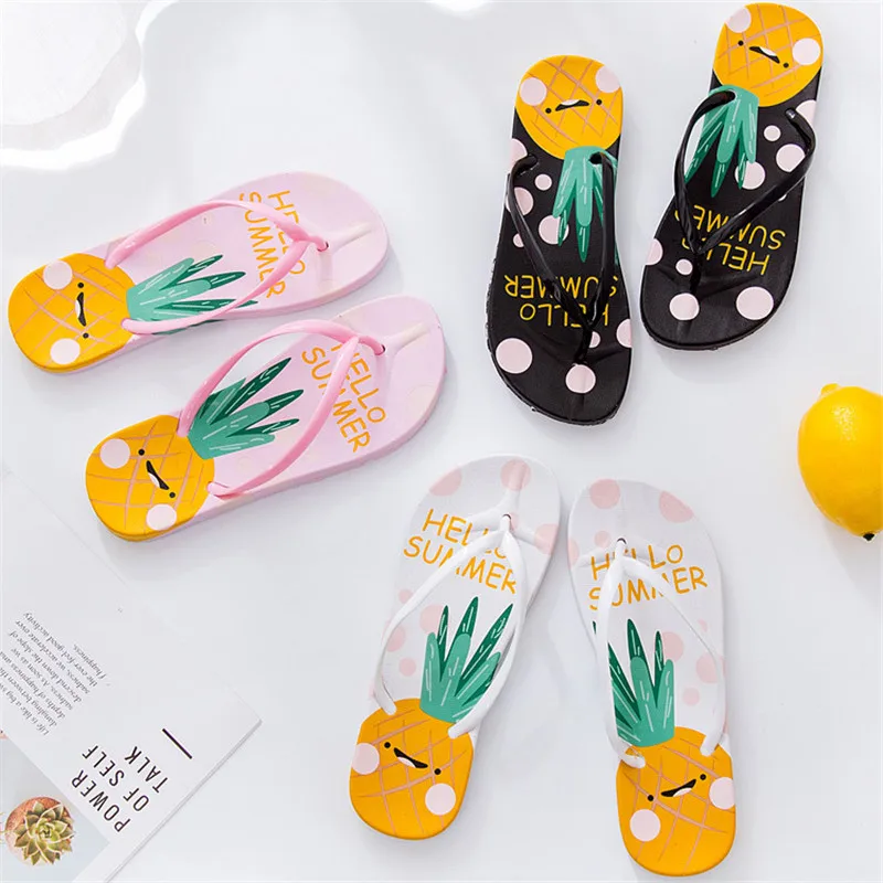 Women's Sandals 2019 Summer Beach Flip Flops Cartoon Fruit Women Slippers Women Shoes Flat Heel Casual Sandalias Mujer