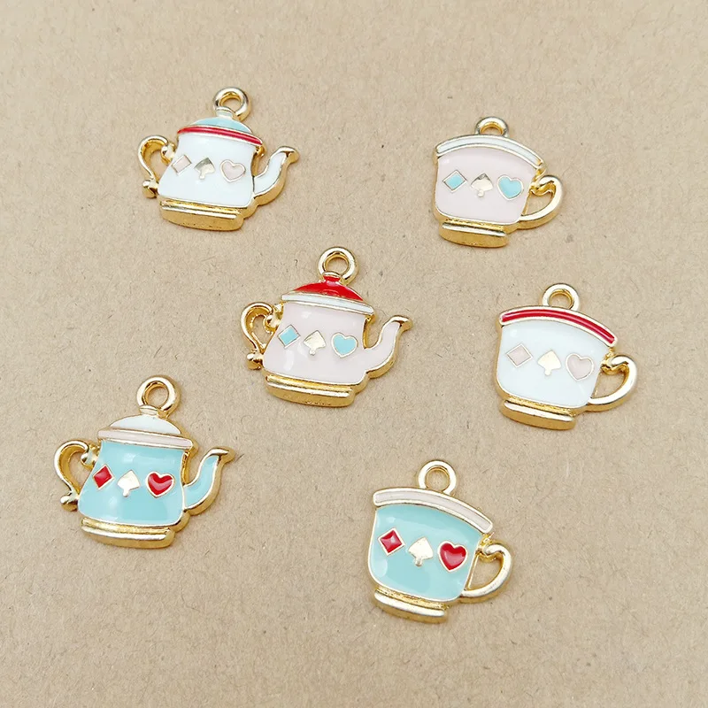 

10pcs teapot and teacup charm enamel charm for jewelry making fashion earring pendant bracelet charms