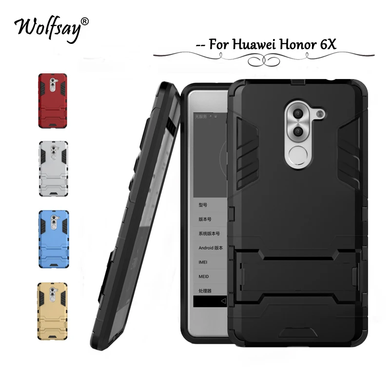 

For Huawei Honor 6X Case Slim Robot Armor Kickstand Shockproof Hybrid Rugged Hard Back Case For Huawei Honor 6X Phone Cover