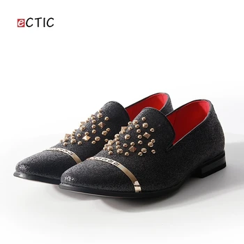 

ECTIC 2018 New Classic Rhinestones Glitter Gold Decor Men Loafers Slipper Formal Shoes Wedding Dress Men's Slip On Flats