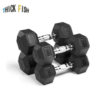 

1pcs 45kg Hexagonal rubberized dumbbell gym dedicated fixed dumbbell men's fitness training arm muscle good quality