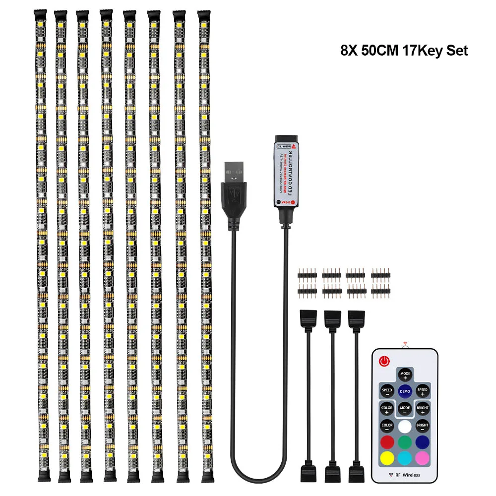 5050 USB Светодиодная лента RGB RGBW RGBWW Led tv фоновое освещение DC 5 В гибкая лента RF пульт дистанционного управления 1 м/2 м/3 м/4 м/5 м - Испускаемый цвет: 8X 50CM SET