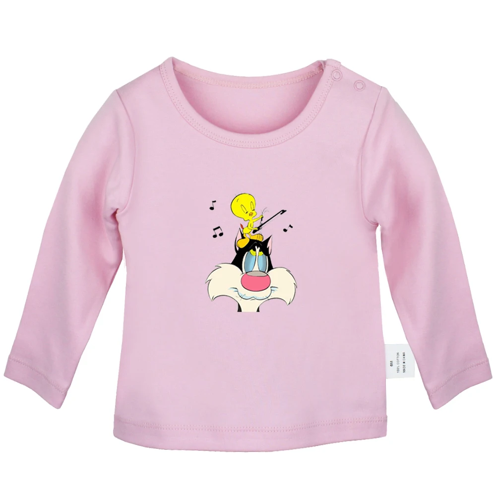 Милые футболки с изображением кота Сильвестра Looney ttes Happy Face Tweety Bird для новорожденных, футболки для новорожденных, одноцветные футболки с длинными рукавами и графикой для малышей - Цвет: YdBabyYP1343C