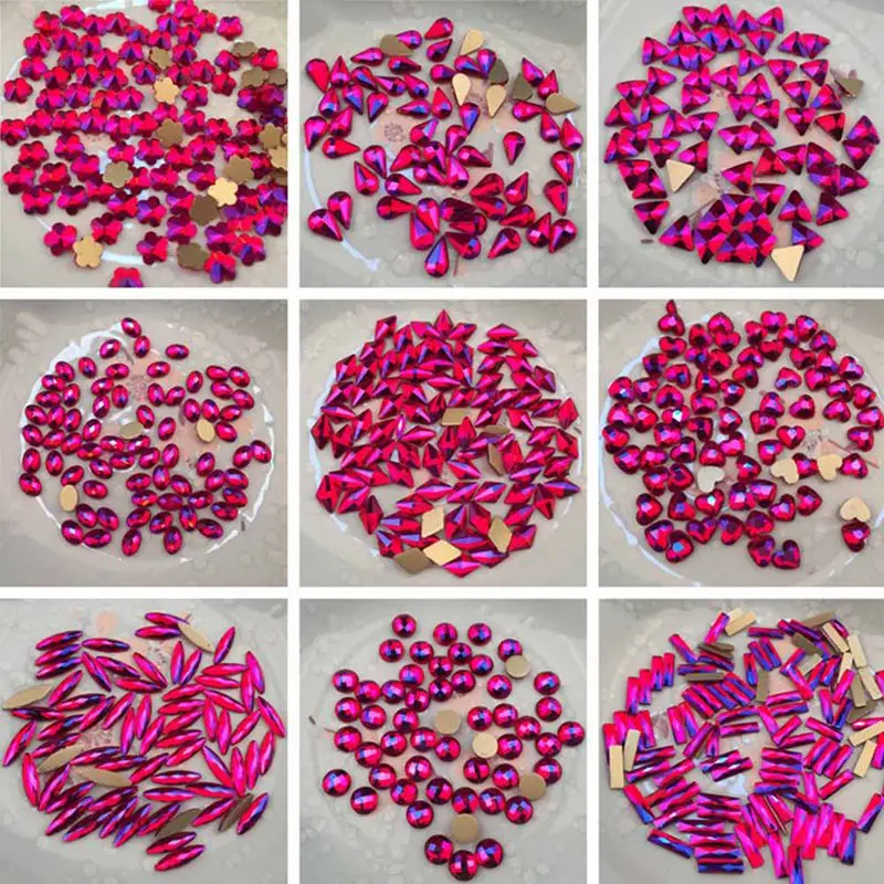 

5pcs Glitter Red AB Crystal Flatback Nail Rhinestones Gems DIY 3D Heart Oval Marquise Rhombus Diamond Stones Nail Art Decoration