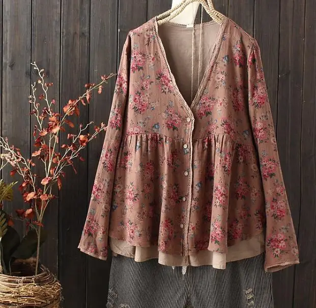 Цветочный принт Пасторальный цветочный узор Кардиган на шнуровке Рубашка