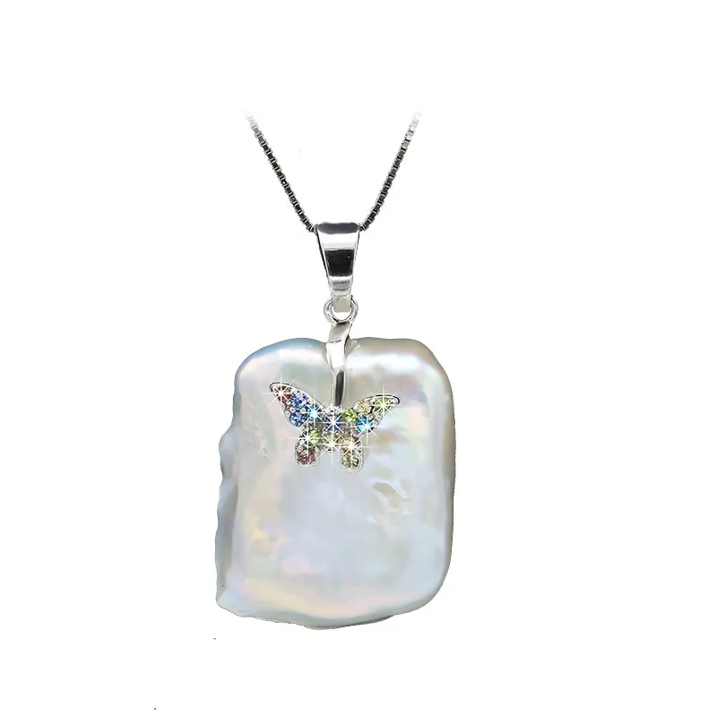 BaroqueOnly Барокко Подвеска из натурального пресноводного жемчуга ожерелье с цирконом AAA ювелирные изделия инкрустированная бриллиантами Серебряная бабочка дизайн PJ - Цвет камня: White