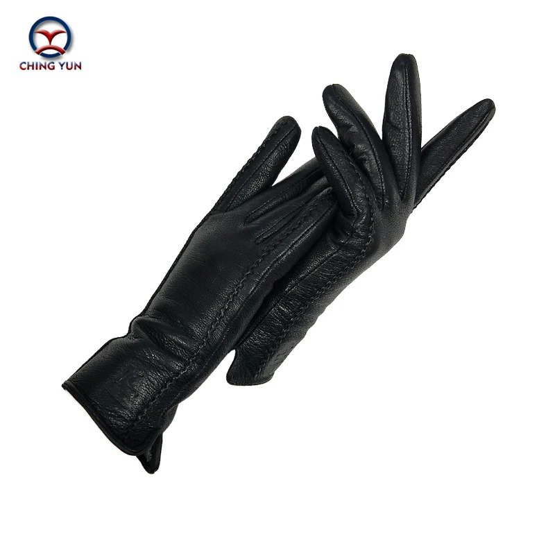 CHINGYUN новые женские перчатки из натуральной кожи перчатки из оленьей кожи зимние женские мягкие женские теплые черные кружевные варежки с подкладкой