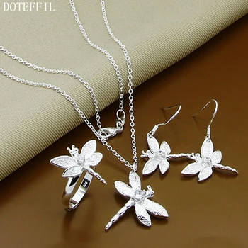

DOTEFFIL 925 Sterling Silver AAA Zircon Dragonfly Necklace Earring Ring Set For Woman Wedding Engagement Party Fashion Jewelry