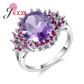 

Big Promotiion Sparkling 925 Sterling Silver Engagement Wedding Rings Beautiful Fushia Cubic Zircon Paved Luxury Jewelry