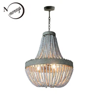 Ретро-чердак старинные деревенские круглые деревянные бусины подвесной светильник E27 привели подвесные светильники декор фары современный для гостиной гостиничная кухня - изображение