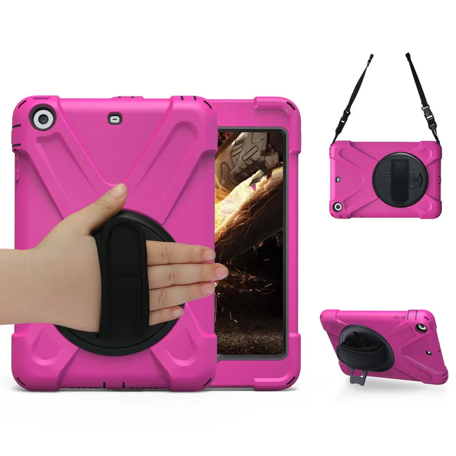 Rose Red Чехол для ipad mini 1 2 3, ручной, ударопрочный, полный корпус, 360 Ручка, подставка, рукав для ipad mini, чехол, капа, funda+ ремешок+ пленка - Цвет: Rose Red